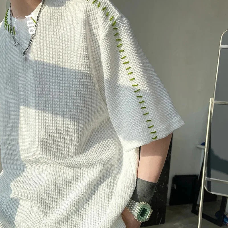 T恤男Summer New Irregular Short Sleeves Men's Design SensibilityNicheTrendy Brand Unique Loose-Fit T-Shirt INS Men's T-Shirt Regular