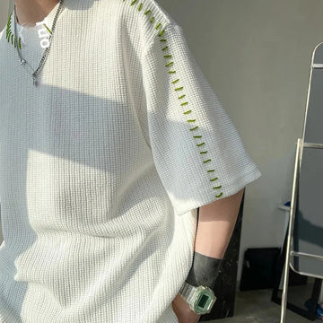T恤男Summer New Irregular Short Sleeves Men's Design SensibilityNicheTrendy Brand Unique Loose-Fit T-Shirt INS Men's T-Shirt Regular