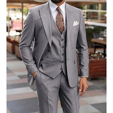礼服男High Quality Grey Suits for Men Single Breasted Peak Lapel Slim Fit Male Clothing 3 Piece Jacket Pants Vest Full Sets Terno 2024