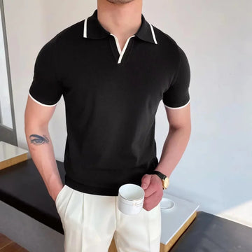 POLO男Summer Men's Knit Short Sleeve Polo Shirt Korean Style Slim Fit Solid Color Ice Silk Casual T-shirt Base Layer Top