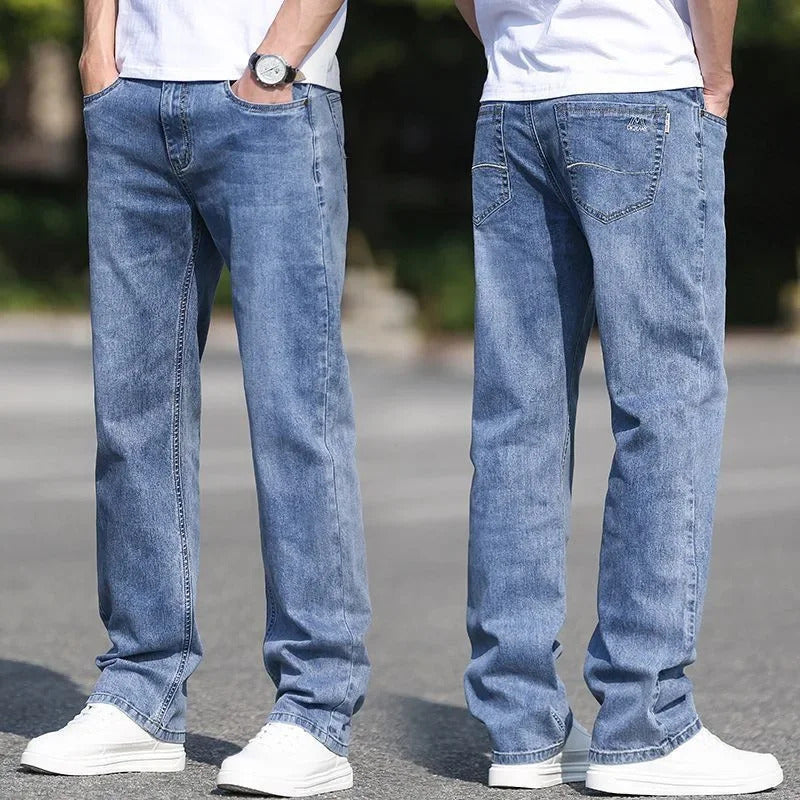 牛仔裤男Men's Fall Jeans Elastic Straight-Leg Loose-Fit Slims Smooths Your Silhouette Trendy Versatile Casual Long Pants