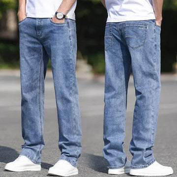 牛仔裤男Men's Fall Jeans Elastic Straight-Leg Loose-Fit Slims Smooths Your Silhouette Trendy Versatile Casual Long Pants