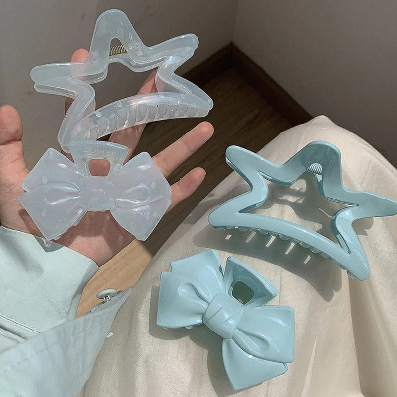 发饰Elegant Hair Claw For Women Cream Blue Starfish Bowknot Hair Clip Fashion Hair Accessories Shark Clip Bow Ponytail Crab Headwear