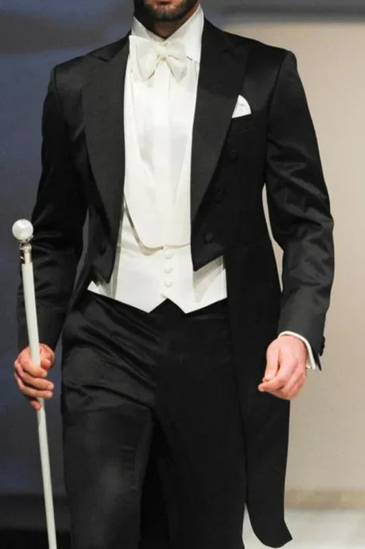 礼服男Italian gentleman style Wedding Man Long tail coat Groom Prom Tuxedos Formal Mens Suits terno masculino (Jacket +Pants +Vest)