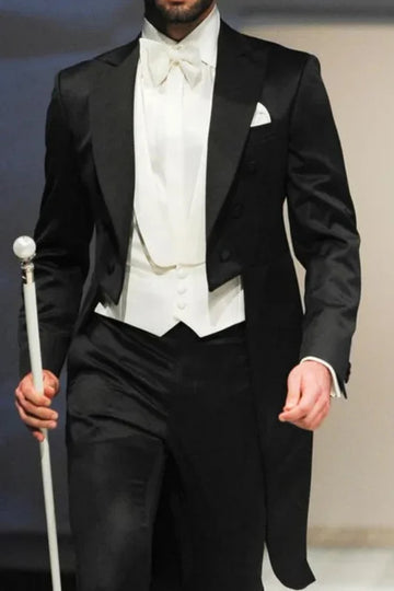 礼服男Italian gentleman style Wedding Man Long tail coat Groom Prom Tuxedos Formal Mens Suits terno masculino (Jacket +Pants +Vest)