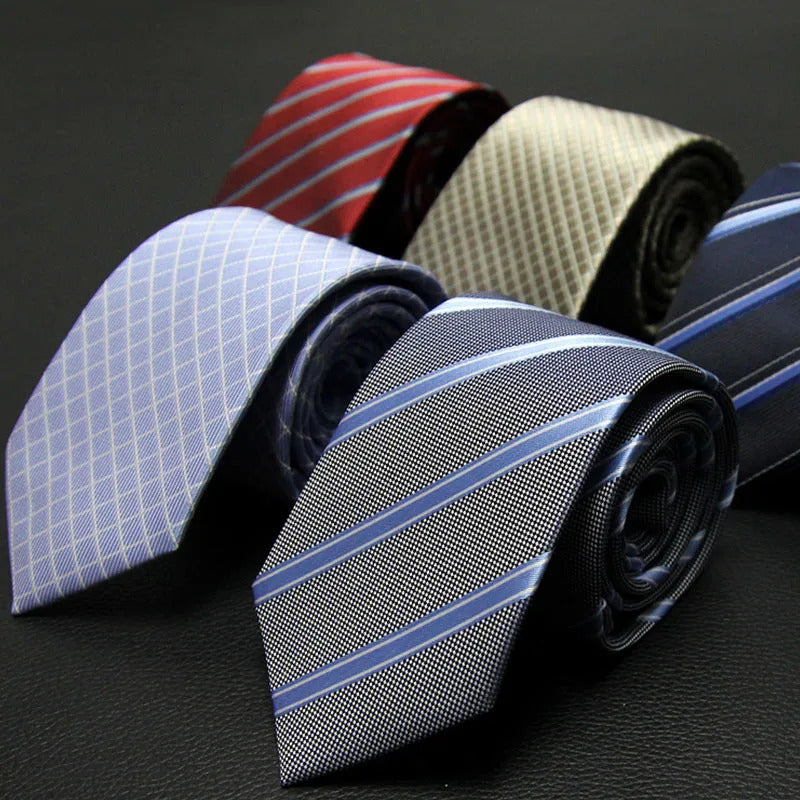 领带男Men's 7CM Polyester Tie Blue Wine Pink Striped Jacquard Ties for Man Formal Business Groom Wedding Neckties Boyfriend's Gift