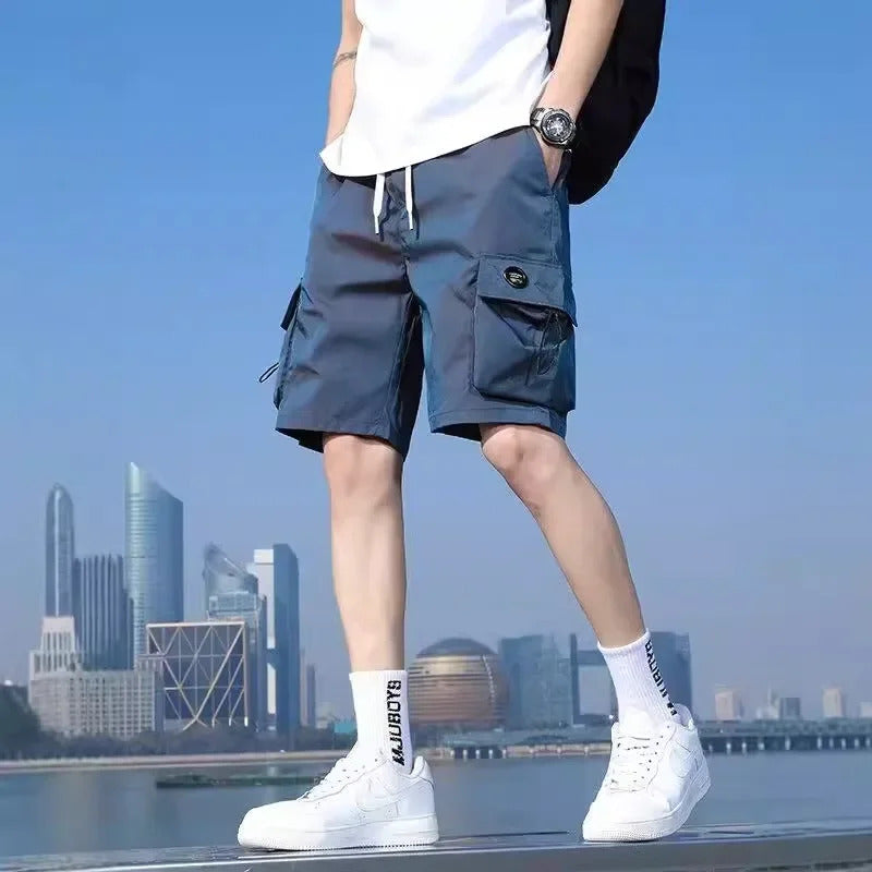 短裤男Flossy Gradient Color Ice Silk Ultra-Thin Men's Summer Casual Shorts Quick-Drying Five-Point Workwear Sporty Mid-Length Pants