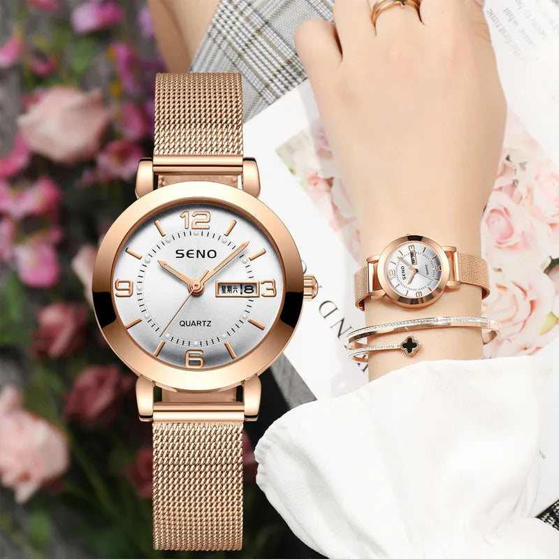 手表女UTHAI H55 Women's Quartz Watch Fashion Big Digit Clock Light Luxury Stainless Steel Strap Waterproof Calendar Luminous Gift