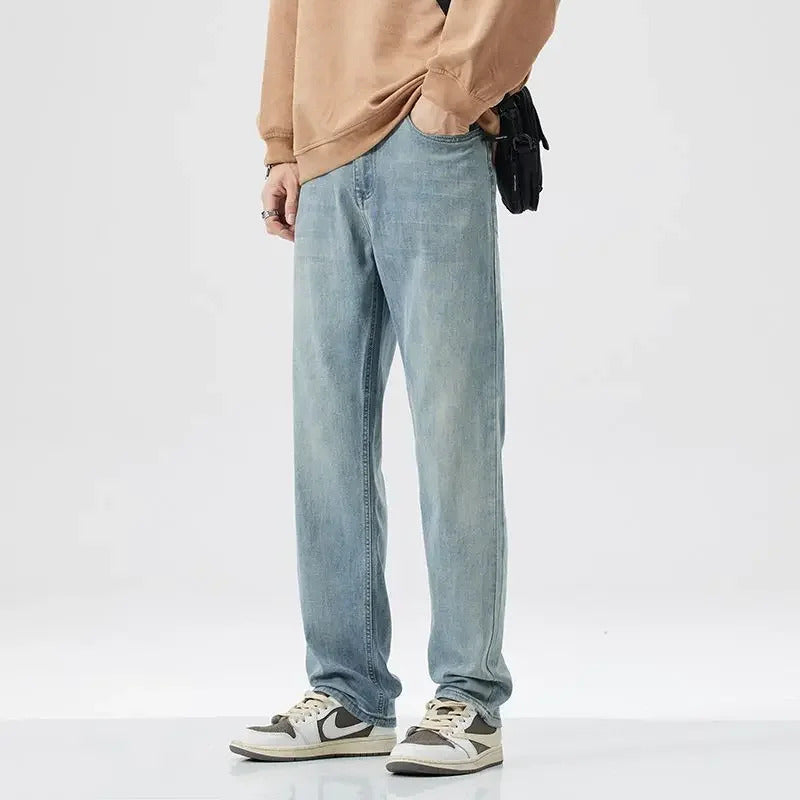 牛仔裤男Spring Thickened Loose Straight Leg Men's Jeans Casual Pants Versatile Tencel Brand Popular Spring Summer Autumn Seasonal Wear