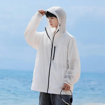 防晒衣男Summer Thin Breathable Sunscreen Jacket For Men Japanese Vintage Outdoor Youth Ice Silk UV Protection Skin Clothing Casual Style