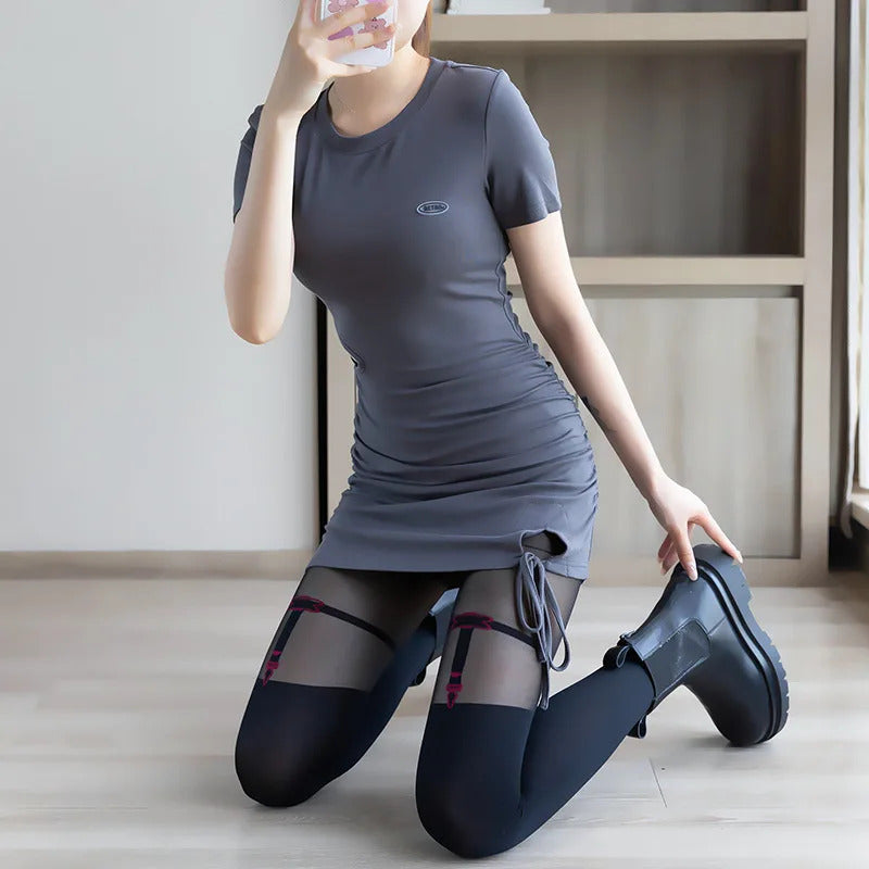 丝袜Pantyhoses Women Sexy Solid Color Lingeries for Woman Black Patchwork Stockings Hot Girls Nightclub Medias Tights