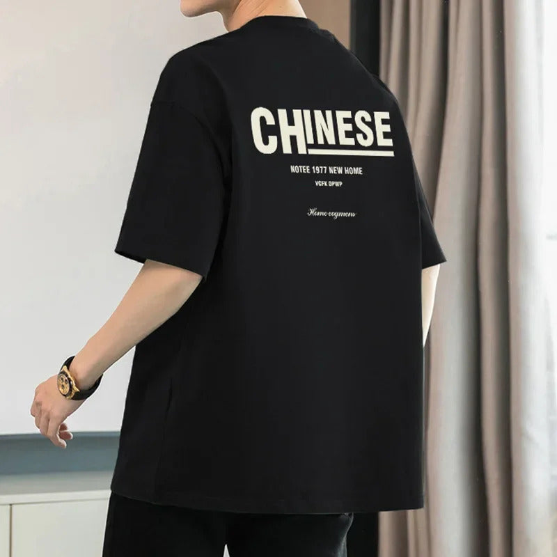 T恤男Men's Short Sleeve Round Neck T-Shirt 260g Pure Cotton American Style Trendy Printed Half Sleeve Summer Top