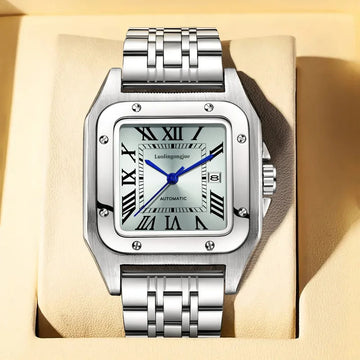 手表男Shandu Mechanical Wristwatch Solid Stainless Steel Strap Lorelei Prince Blue Needle Butterfly Buckle Business Style Live Sales