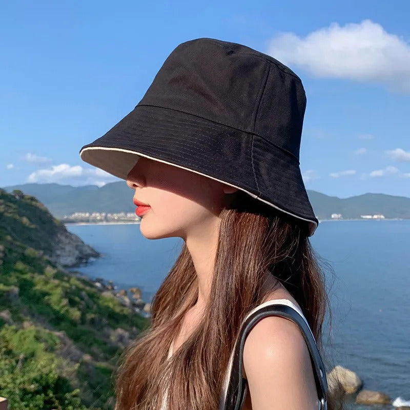 帽子女Wide Brim Women Double-sided Wear Bucket Hat Outdoor Foldable Sun Visor Panama Hats Girls Beach Travel Portable Fisherman Cap