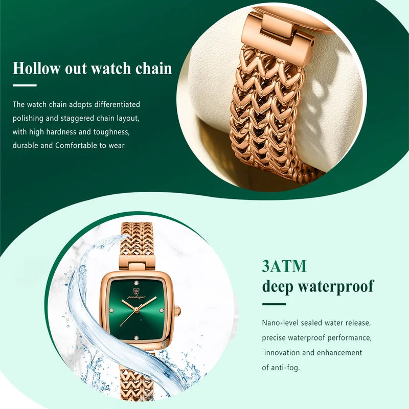 手表女POEDAGAR Luxury Square Watch for Woman Waterproof Stainless Steel Ladies Quartz Watch Dress Elegant Women Watches Fashion reloj