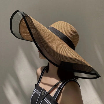 帽子女Women Sun Hat Big Eaves Waves Beach Cap Ladies Hat Big Brim Sun Visors UV Cut Bucket Panama Cap Foldable Straw Sunscreen Vintage