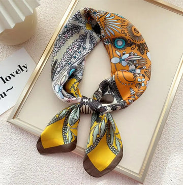 丝巾女70cm Multifunction Square Bandana Scarf Silk Hairband Foulard Floral Print Neckercheif Luxury Women Summer Spring Scarves 2022