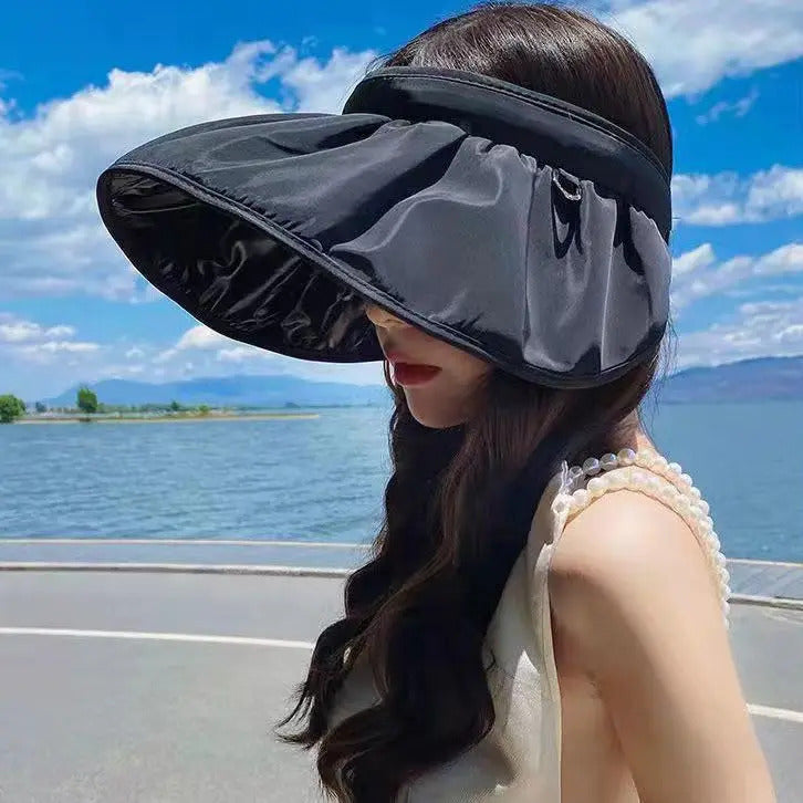帽子女Summer Shell Sunshade Hat UV Protection Dual Use Hair Hoop Sun Hat for Women Outdoor Beach Soft Foldable Wide Brim Bucket Caps