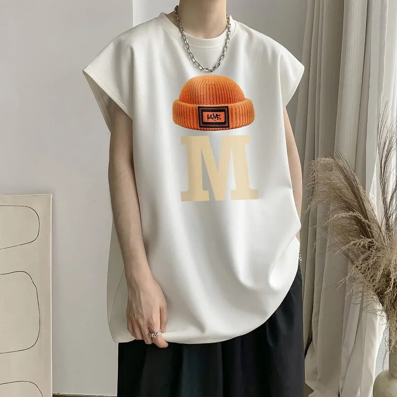 男士背心Men's Summer Loose-fit Shoulder Vest American Style Training Basketball Fitness Wide-shoulder Outer Wear Sleeveless T-shirt