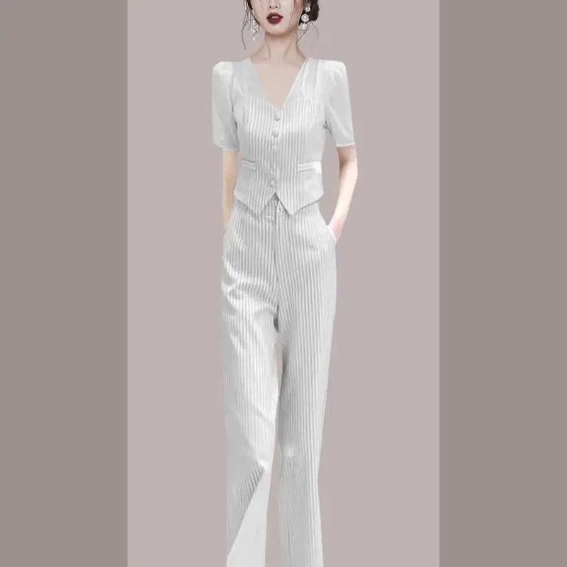 商务装女Western Style Professional Wide Leg Pants Set for Women's 2024 Spring/summer New Fashionable Temperament Two-piece Set