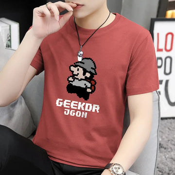 T恤男2024 New Summer Half Sleeve Pure Cotton T-Shirt Men's Round Neck Top Cartoon Printing Full Cotton Body Tshirt
