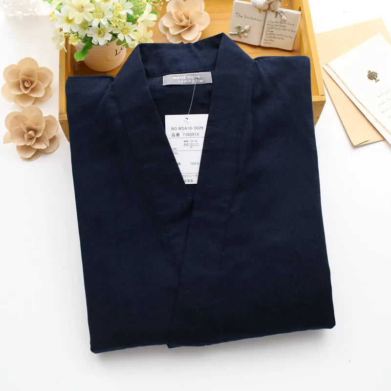 睡衣男2025 Japanese kimono men's spring and summer pajamas two-piece 100% cotton solid color simple large size home service set mens