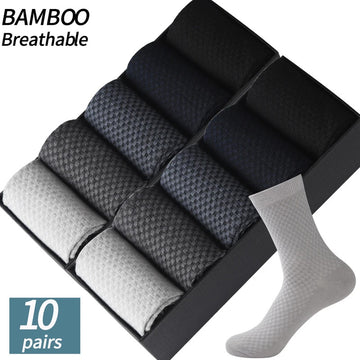 High Quality 10Pair /Lot Men's  Bamboo Fiber Socks Compression Long Socks Men's Black Business Casual Male Sock Large Size 38-45男士袜子