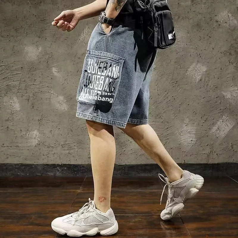 短裤男Japanese Style Casual Denim Shorts Men's Loose Fit Trendy Workwear Summer New Multi-pocket Men's Pants
