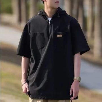 T恤男Trendy American Style Vintage Half Sleeve T-Shirt Men's Casual Loose Fit Hooded Top For Summer Fashion