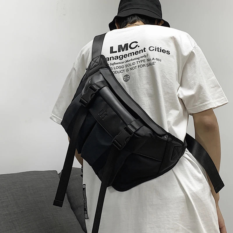 包包男Messenger bag men ins tide chest bag men tide brand bag pu solid color sports large capacity shoulder bag boys bag