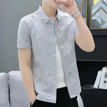 衬衫男Casual Plaid Shirt Men's Half Sleeve Summer Korean Trendy Slim Fit You And Smooths Your Silhouette Leisure Top Shirt