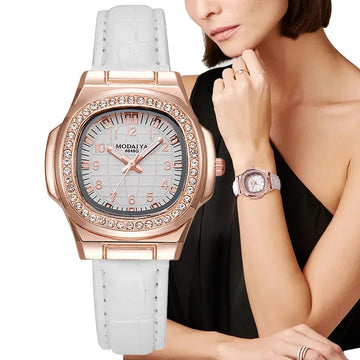 手表女UTHAI W36 New Women's Simple Diamond Ring Lady Quartz Watch Light Luxury Leather Strap Girl College Student Fashion Wristwatch