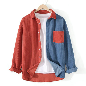 衬衫男2023 Amazon Best Selling Autumn Corduroy Lapel Color Blocking Long Sleeve Men's Casual Shirt from China Mainland