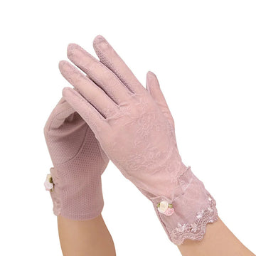 防晒手套女Summer Sexy Lace Women Sunscreen Touch Screen Gloves Ice Silk Thin Breathable Mesh Anti-UV Female Skid Driving Exquisite
