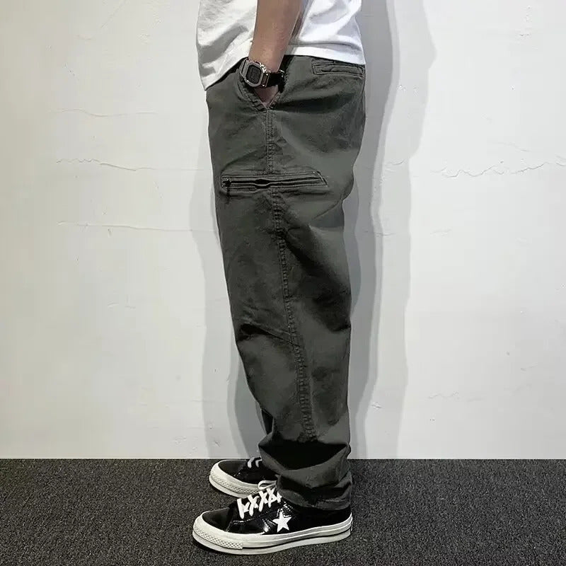 休闲裤男American Style Multi-Pocket Work Casual Pants Men 2024 Spring Autumn New Vintage Solid Color Simple Loose-Fit Long Pants