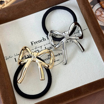 发饰Retro Golden Silver Bow Hair Rope Headband for Woman Girl Temperament Hair Tie Black Rubber band Female Fashion Hair Accessories