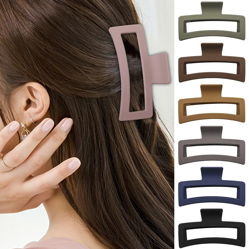 发饰2022 Elegant Oversize Frosted Big Crab Hair Clip Matte Solid Color Hair Claw Ponytail Hair Clip Morandi Square Hairpins Barrette