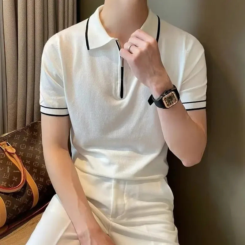 POLO男New 2024 Men's Summer Breathable Anti-Wrinkle Dry Business Casual Lapel Short Sleeve T-Shirt POLO Shirt