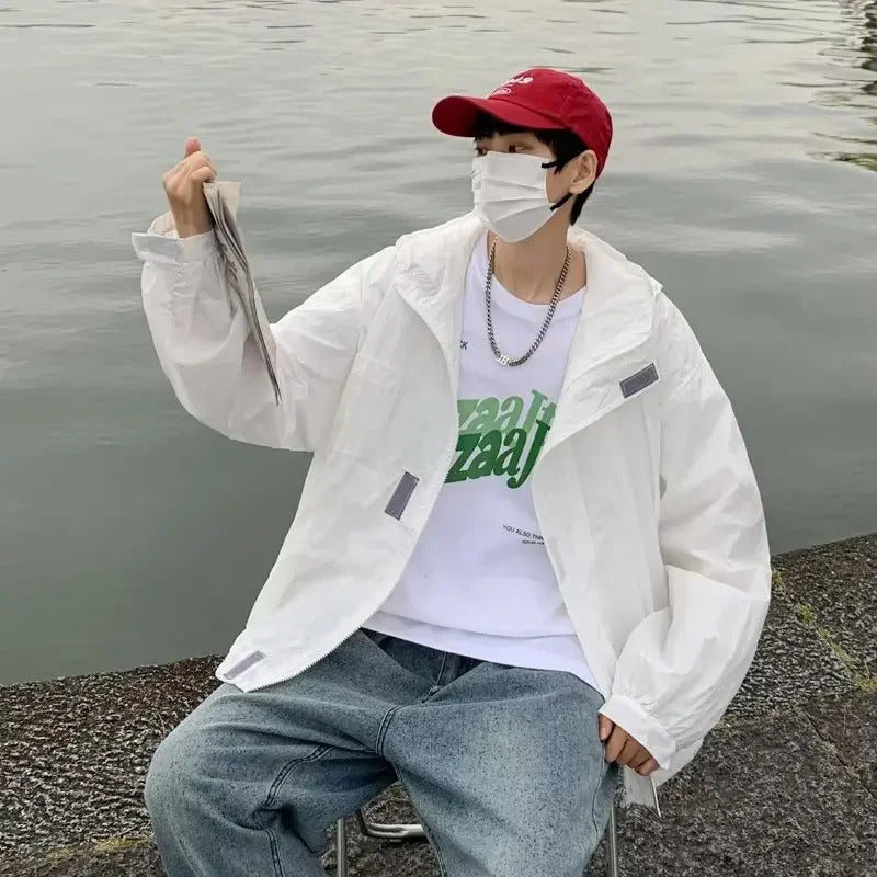 防晒衣男Ice Silk Sunscreen Jacket For Men Lightweight Breathable Skin-Tone Protective Clothing Against UV Trendy Brand Couple Outdoor Su