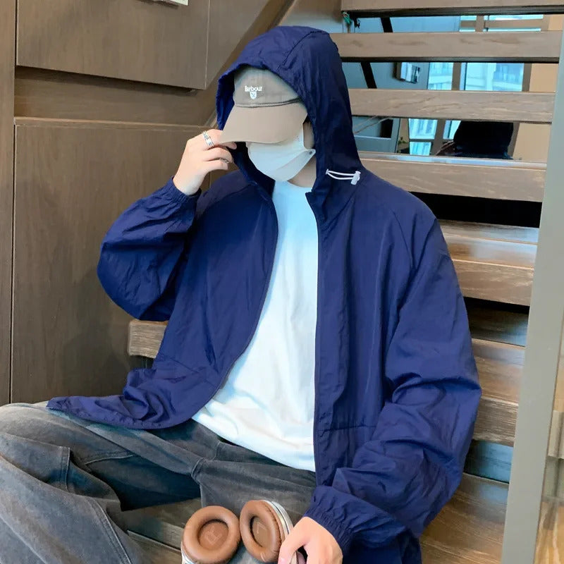 防晒衣男Men's Ultra-thin Breathable Sun-protective Skin Coat For Outdoor Activities Trendy Sunscreen Jacket