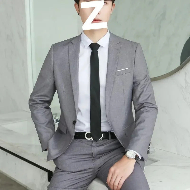 商务装男Korean Style Men's Western Suit Casual Jacket Top Slim Fit Youth Male Professional Attire Blazer Vest Pants Shoes Accessories