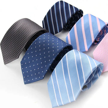 领带男Men's 7CM Polyester Tie Blue Wine Pink Striped Jacquard Ties for Man Formal Business Groom Wedding Neckties Boyfriend's Gift