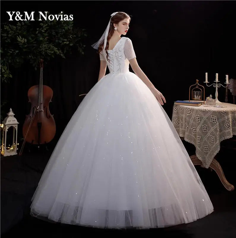 礼服女Customized Fashion V-neck Wedding Dress Short Sleeve Vestidos De Novia 2025 New Bride Gowns Dream Princess Simple Lace Appliques
