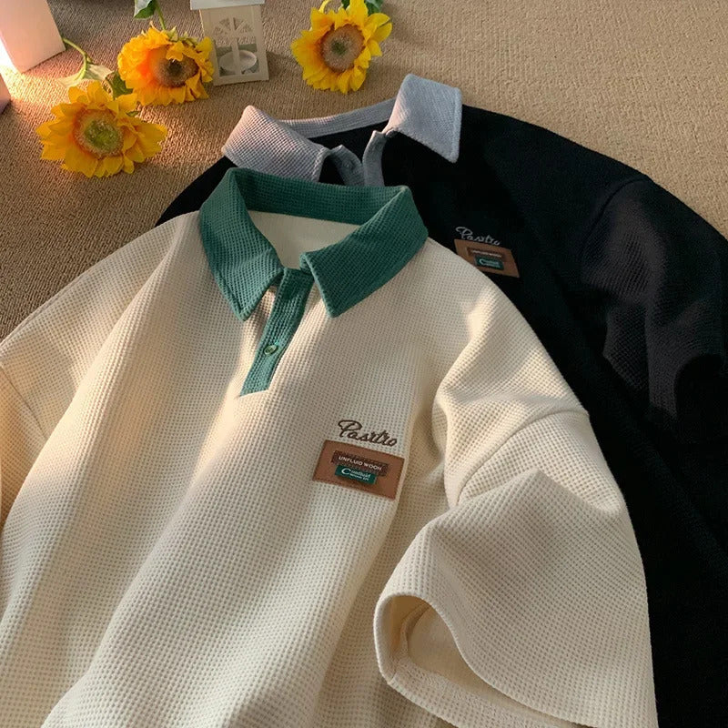 POLO男Men's Summer Style Polo Shirt Loose Fit American Vintage Trendy Brand Casual Heavy Cotton Half Sleeve Body Shirt Clothing