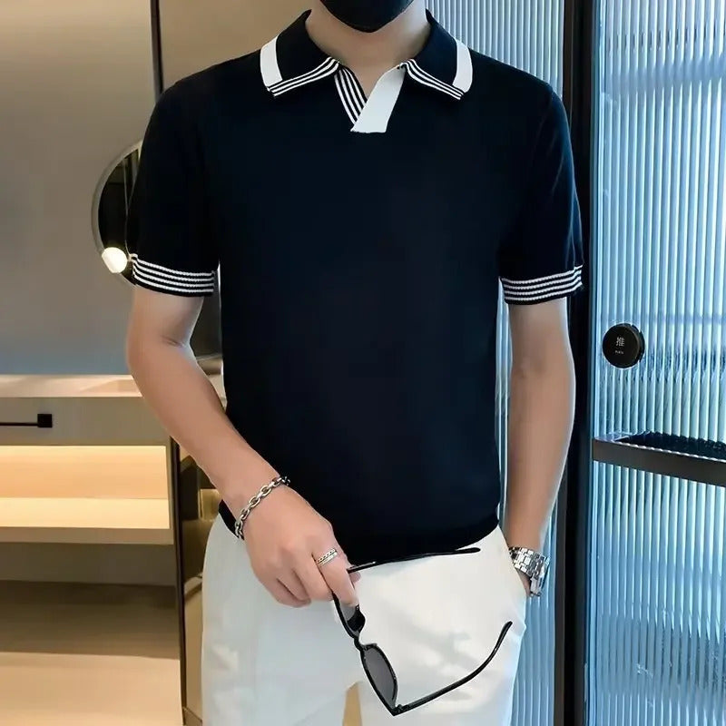 POLO男Summer New Men's Polo Shirt British Style Casual Business Lapel Knit T-shirt Slimming You Smooths Your Silhouette Sleeves
