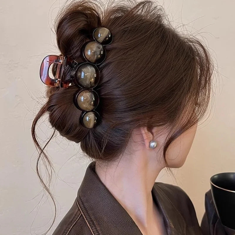 发饰Retro Gradient Beaded Hair Claw 11Cm Women's Geometric Plastic Hairpin Shark Clip Fashion Everything Hair Clip Hair Accessories
