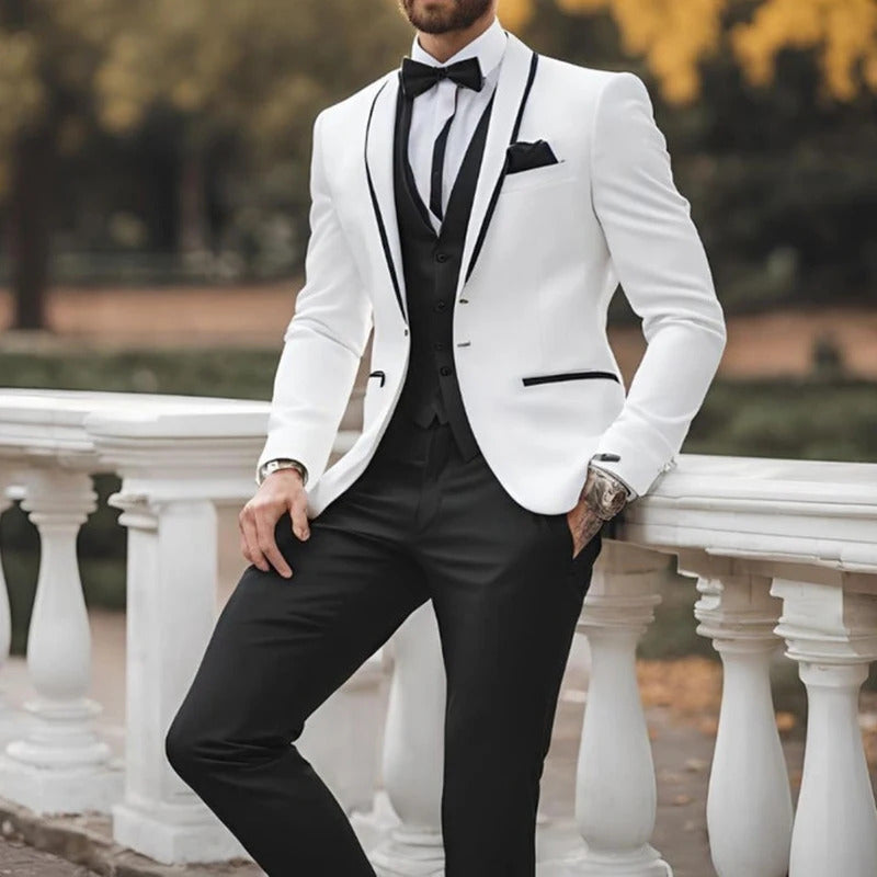 礼服男Elegant Men's Suits 3 Piece Jacket Pants Vest Full Sets One Button Shawl Lapel Slim Fit Male Clothing Luxury Wedding Blazer