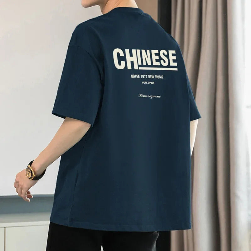 T恤男Men's Short Sleeve Round Neck T-Shirt 260g Pure Cotton American Style Trendy Printed Half Sleeve Summer Top