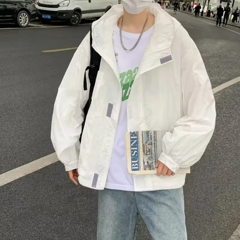 防晒衣男Ice Silk Sunscreen Jacket For Men Lightweight Breathable Skin-Tone Protective Clothing Against UV Trendy Brand Couple Outdoor Su