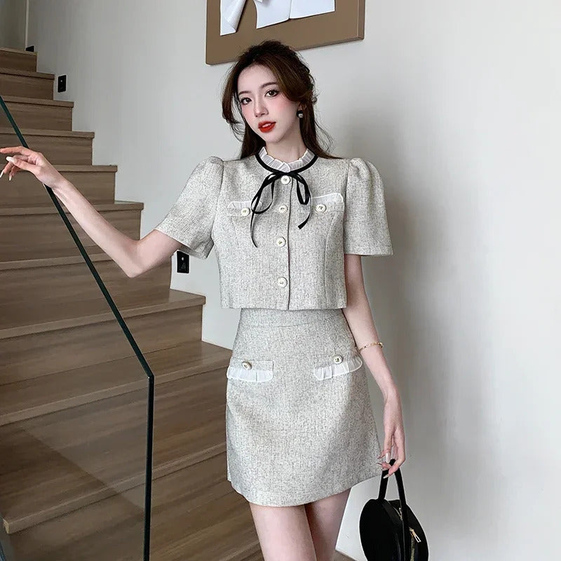 商务装女2025 Summer Small Incense Wind Career Suit Female French Senior Sense of Slim Temperament Half-body Short Skirt Two-piece Female